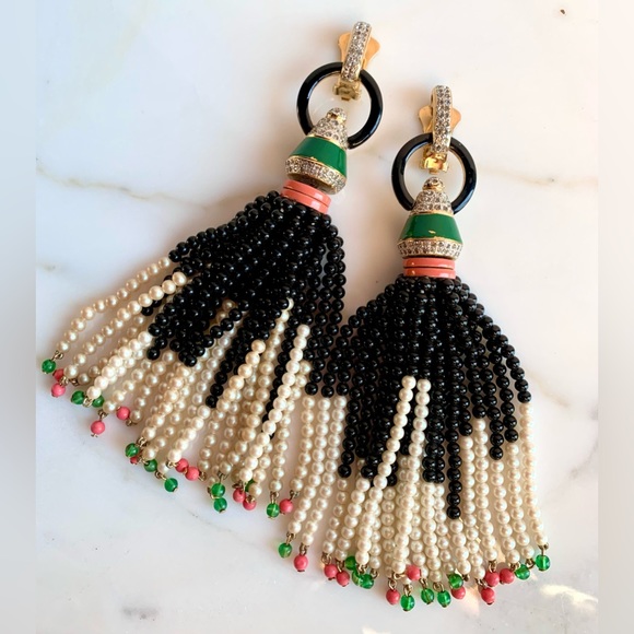 VALENTINO ❌SOLD❌HAUTE COUTURE 6 in TASSEL EARRINGS VINTAGE 1980s SPECTACULAR XXL - Picture 2 of 11